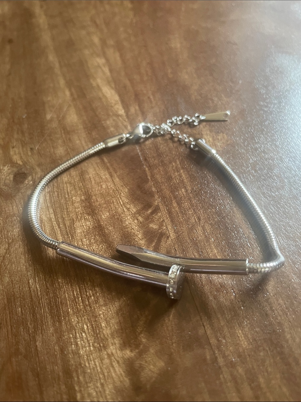 Sterling Silver Twisted Bar & Snake Chain Bracelet - Silver